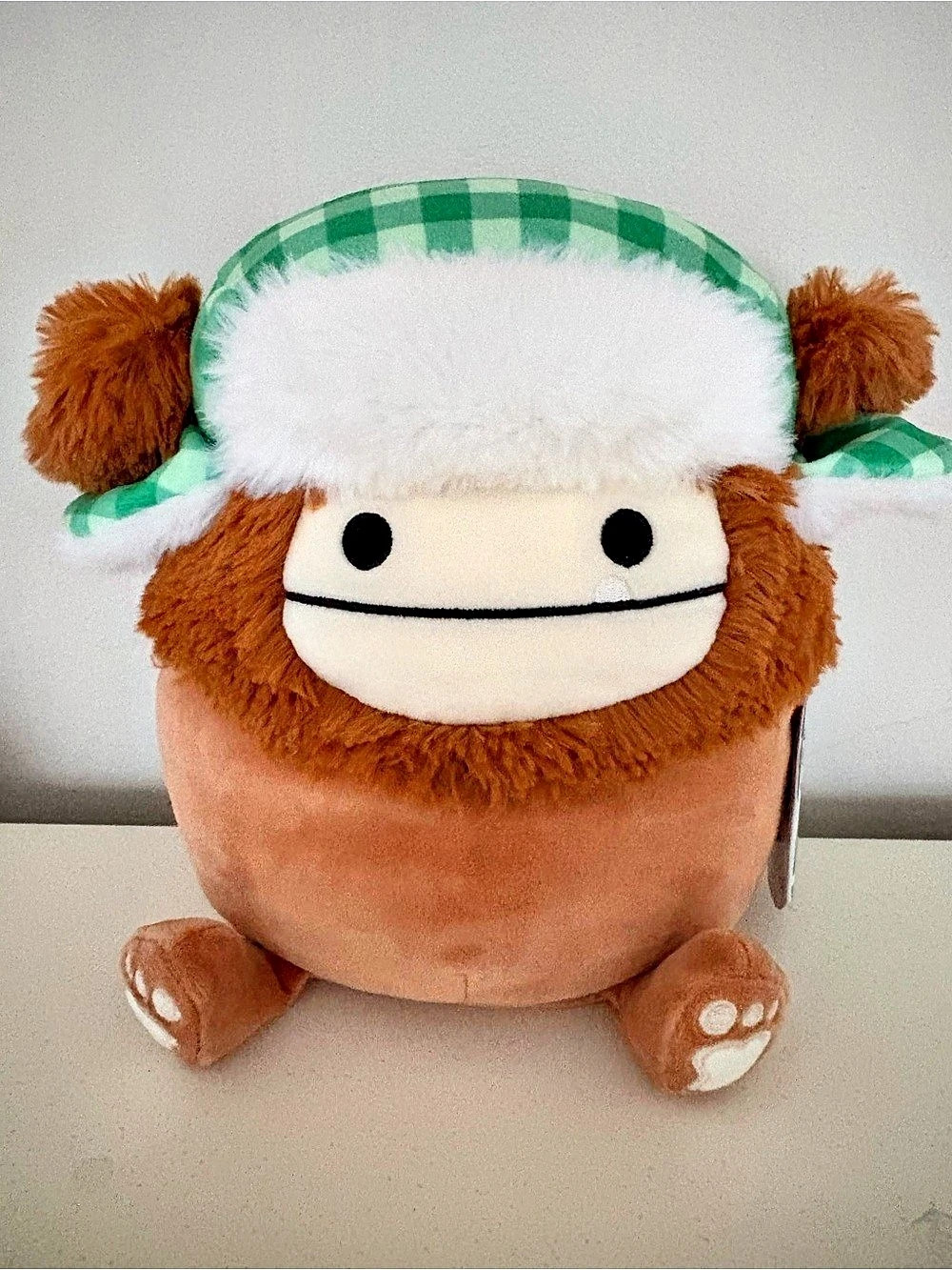 Squishmallows Benny the Bigfoot with Green Gingham Winter Trapper Hat Bigfoot